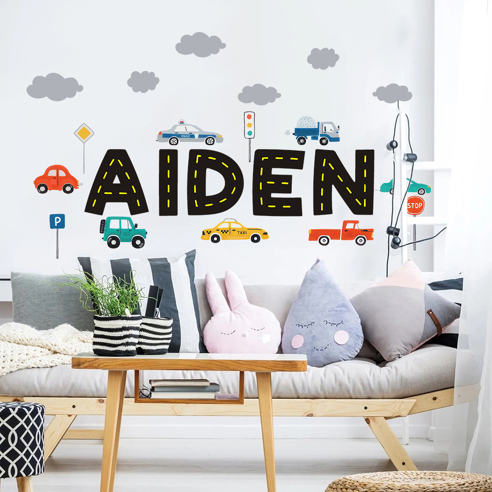 Baby Nursery Ideas - Custom Name Construction Vehicles Truck Wall