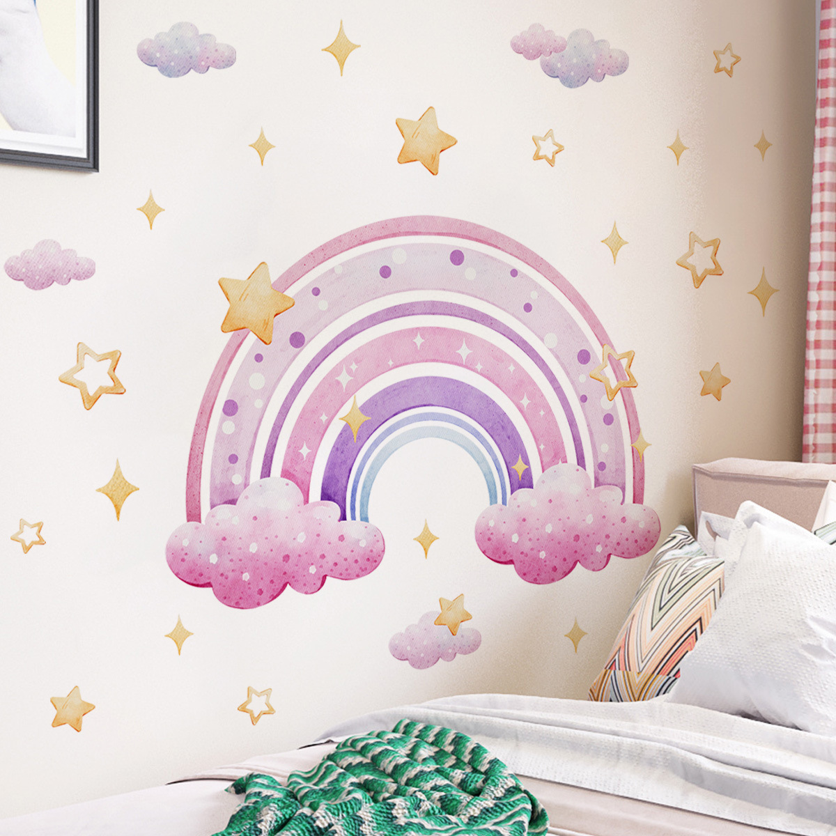Baby Nursery Wall Decor - Colorful Rainbow Stars Cloud Wall Sticker