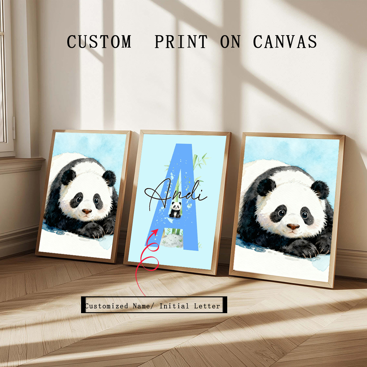 Baby Nursery Wall Decor - 3pcs Personalized Panda Nursery Prints: Girls