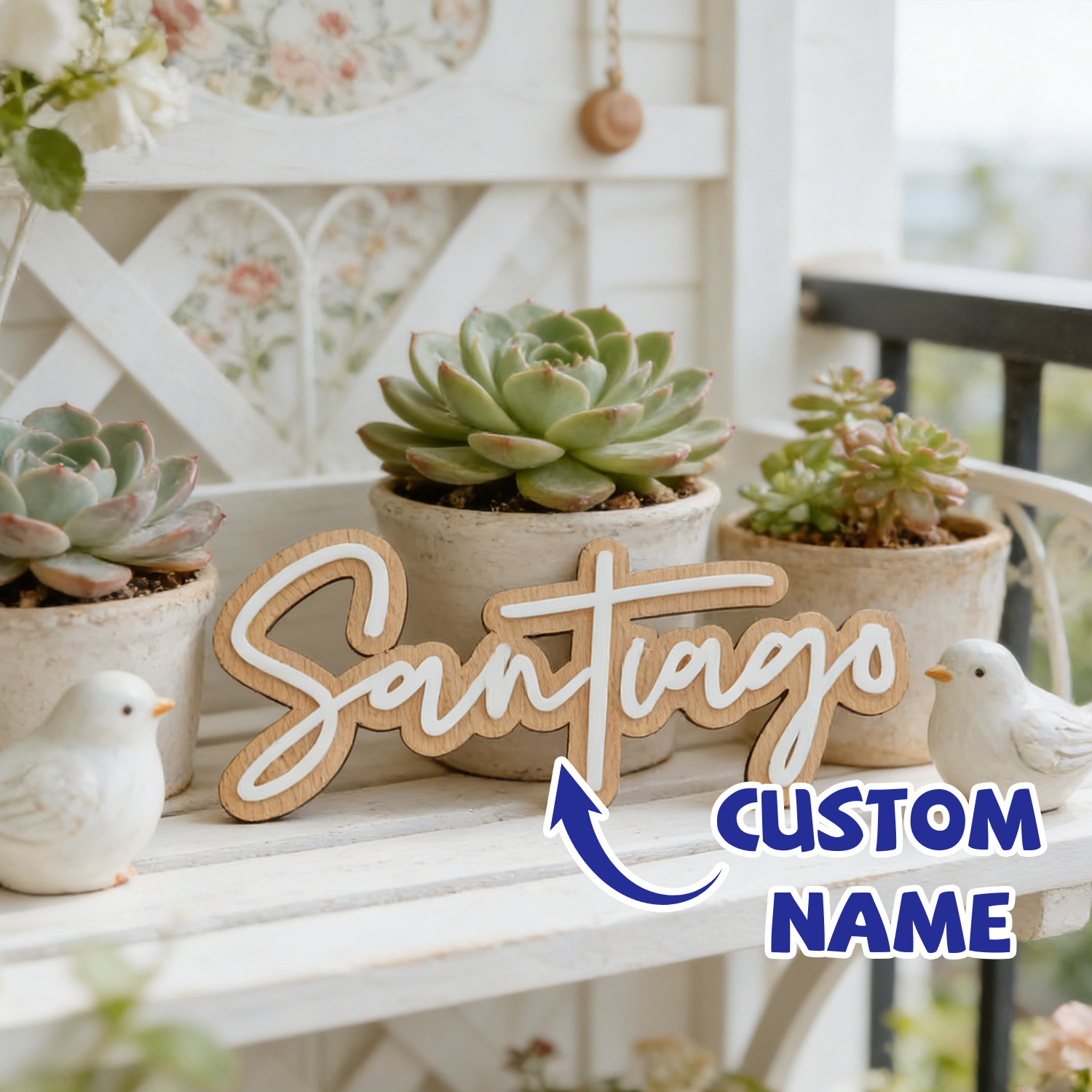 Baby Nursery Wall Decor - 1Pc Custom Name Cute White Wooden