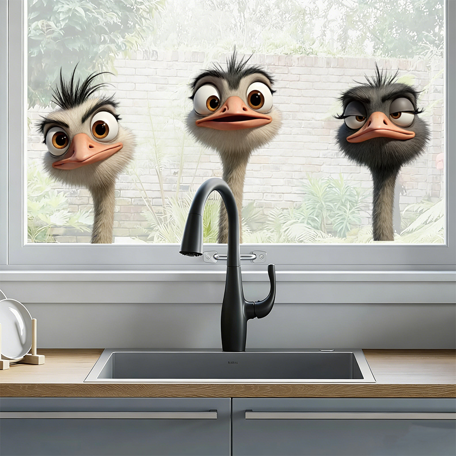 Baby Nursery Wall Decor - 3Pcs Cartoon Ostrich Window Decals Static