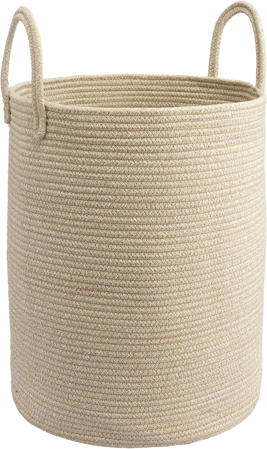 Baby Nursery Laundry Hamper - Woven Cotton Rope Laundry basket-15”X20” Laundry
