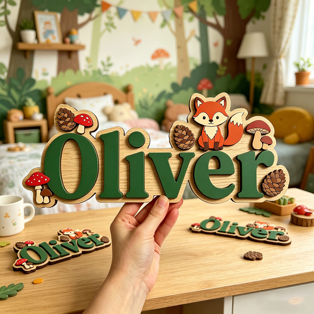 Baby Nursery Ideas - Whimsical Woodland Fox Custom Name Plaque