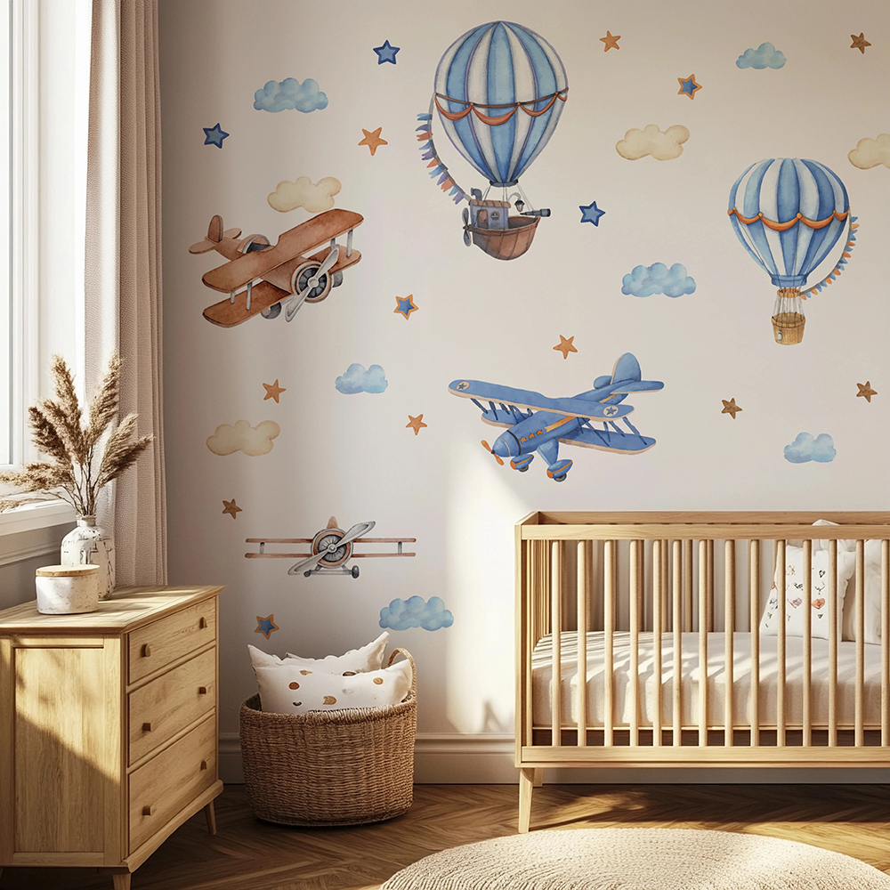 Baby Nursery Ideas - Cartoon Airplanes Hot Airballoon Wall Stickers