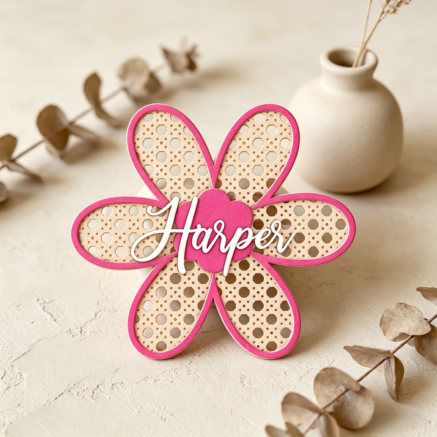 Personalized Boho Rattan Flowe - Baby Nursery Pink recensione e prezzo