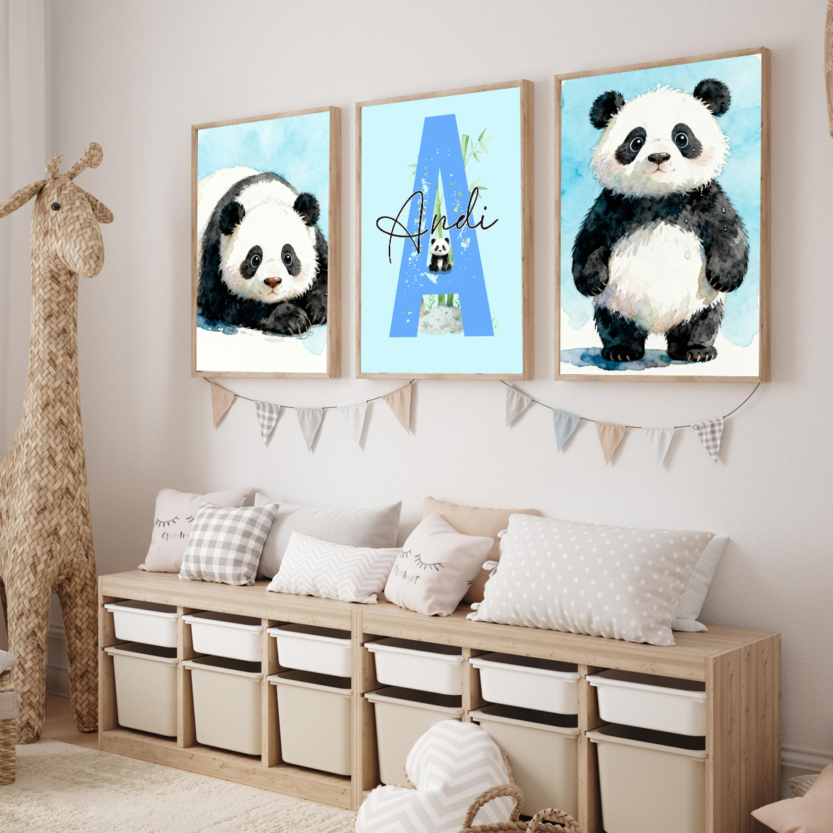 3pcs Personalized Panda Nurser - Baby Nursery Wall Decor recensione e prezzo