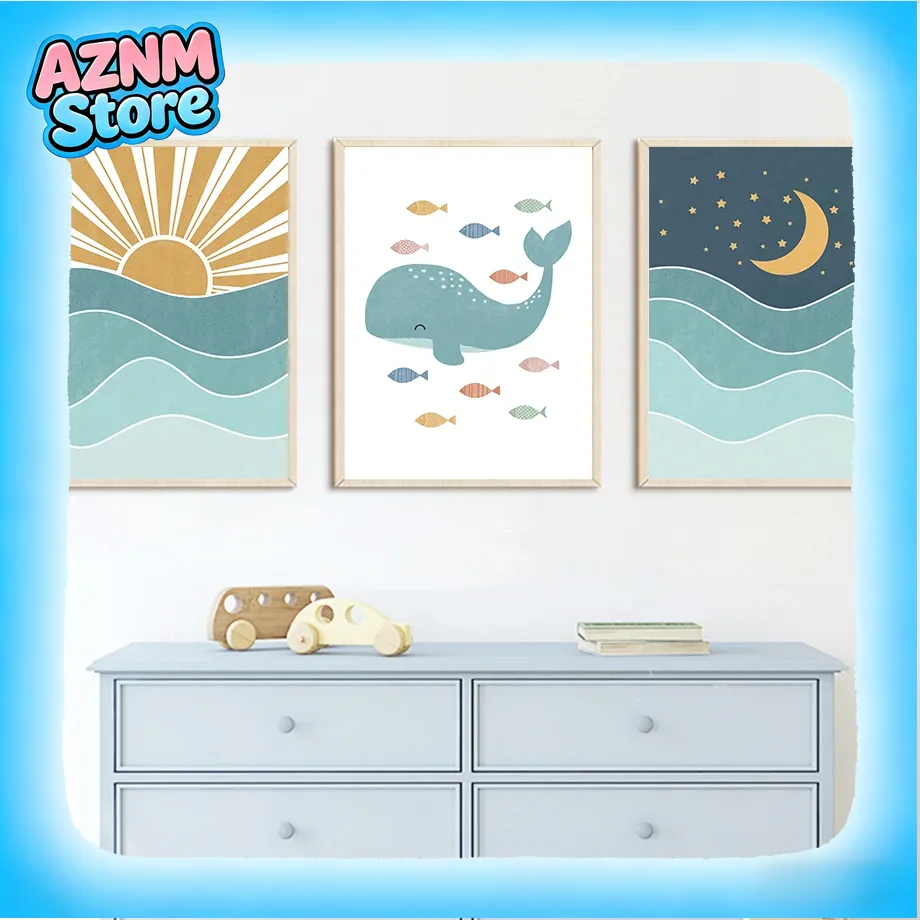 Fish Whale Seagull Sunrise Sun - Baby Nursery Quotes Wall Art recensione e prezzo