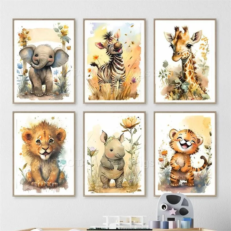 Watercolor Lion Giraffe Tiger  - Baby Nursery Ideas recensione e prezzo